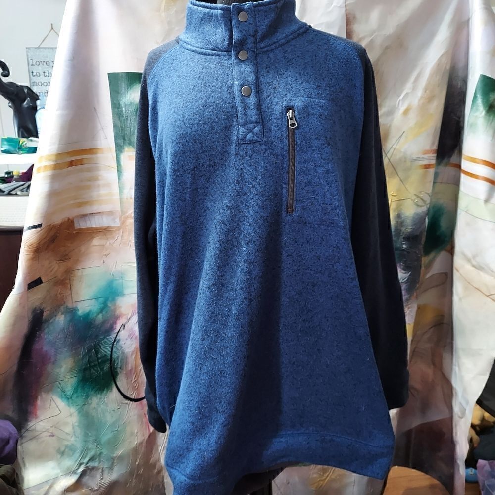 Sonoma Mens Pullover Fleece Lined Sweater Size 2XB Blue Long Sleeve Long Sleeve